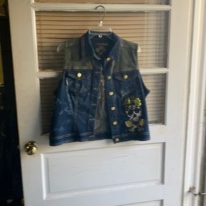 Chalet Pink 1X sequined skulls Jean Vest -